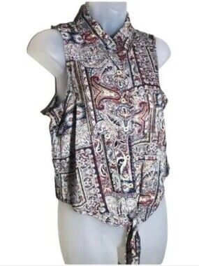 NWT POLLY & ESTHER SLEEVELESS BUTTON FRONT TIE FRONT BLOUSE MEDIUM